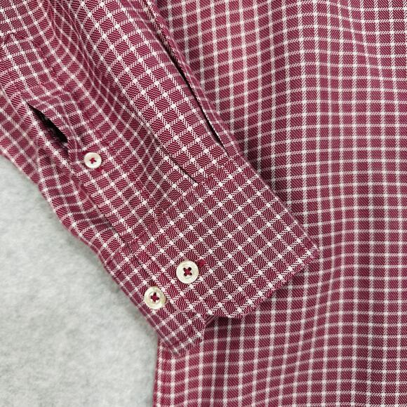 Johnston & Murphy Shirt Mens L Burgundy White Checkered Herringbone Long Sleeve - Picture 3 of 8